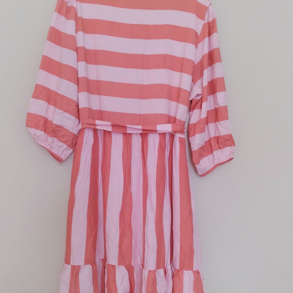 NWT Gibsonlook Womens Blissful Blouson Sleeve Dress Pink Coral Ruffle Hem L - Picture 3 of 11